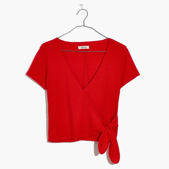 Madewell Tops - Madewell || Red Wrap Tie Crop Blouse